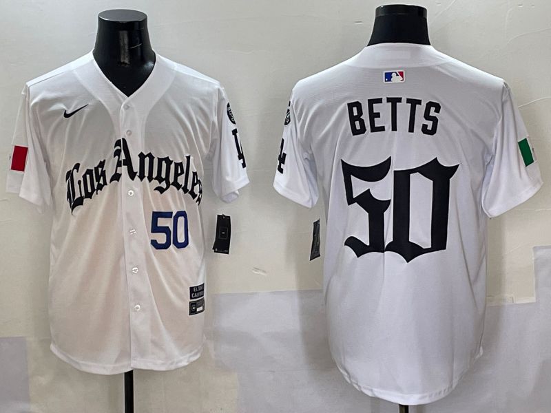 Men Los Angeles Dodgers #50 Betts White Five generations Joint Name 2025 Nike MLB Jersey style 3->los angeles dodgers->MLB Jersey